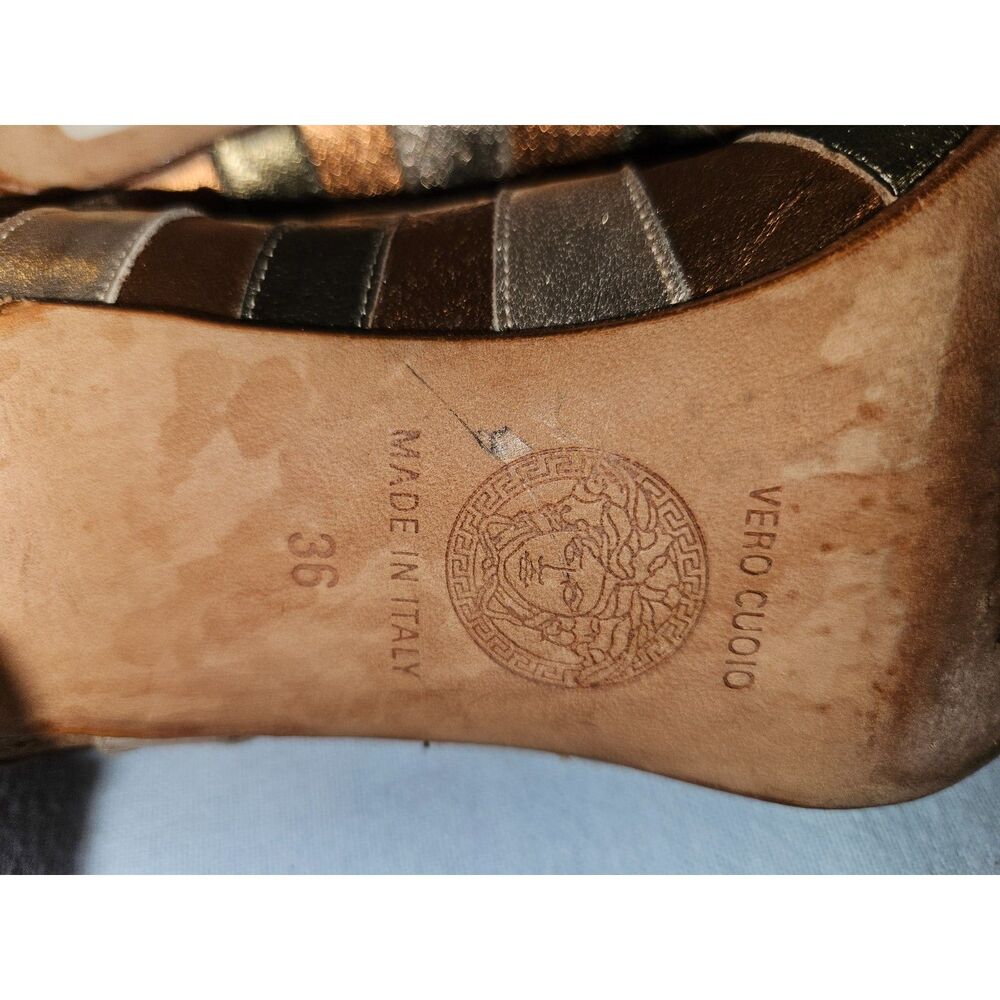 Vintage Gianni Versace Metallic Leather Patchwork Pointed Pumps Medusa Heel EU36 - Picture 5 of 8
